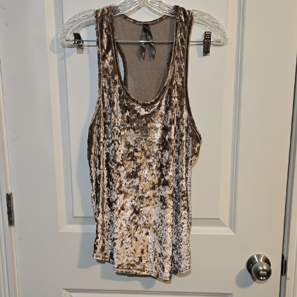 Crushed Velvet Tank Top - Tan